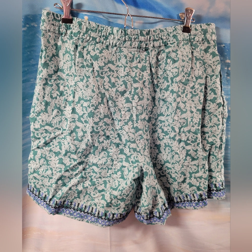 J JILL LOVE LINEN NWOT Floral Linen Green Women's Shorts Size Small - Picture 2 of 4